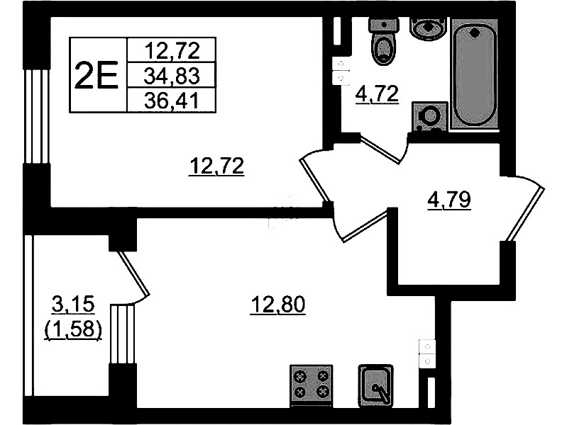 1-комнатная квартира 36.41 м², 3/4 эт., ЖК «Новая история»